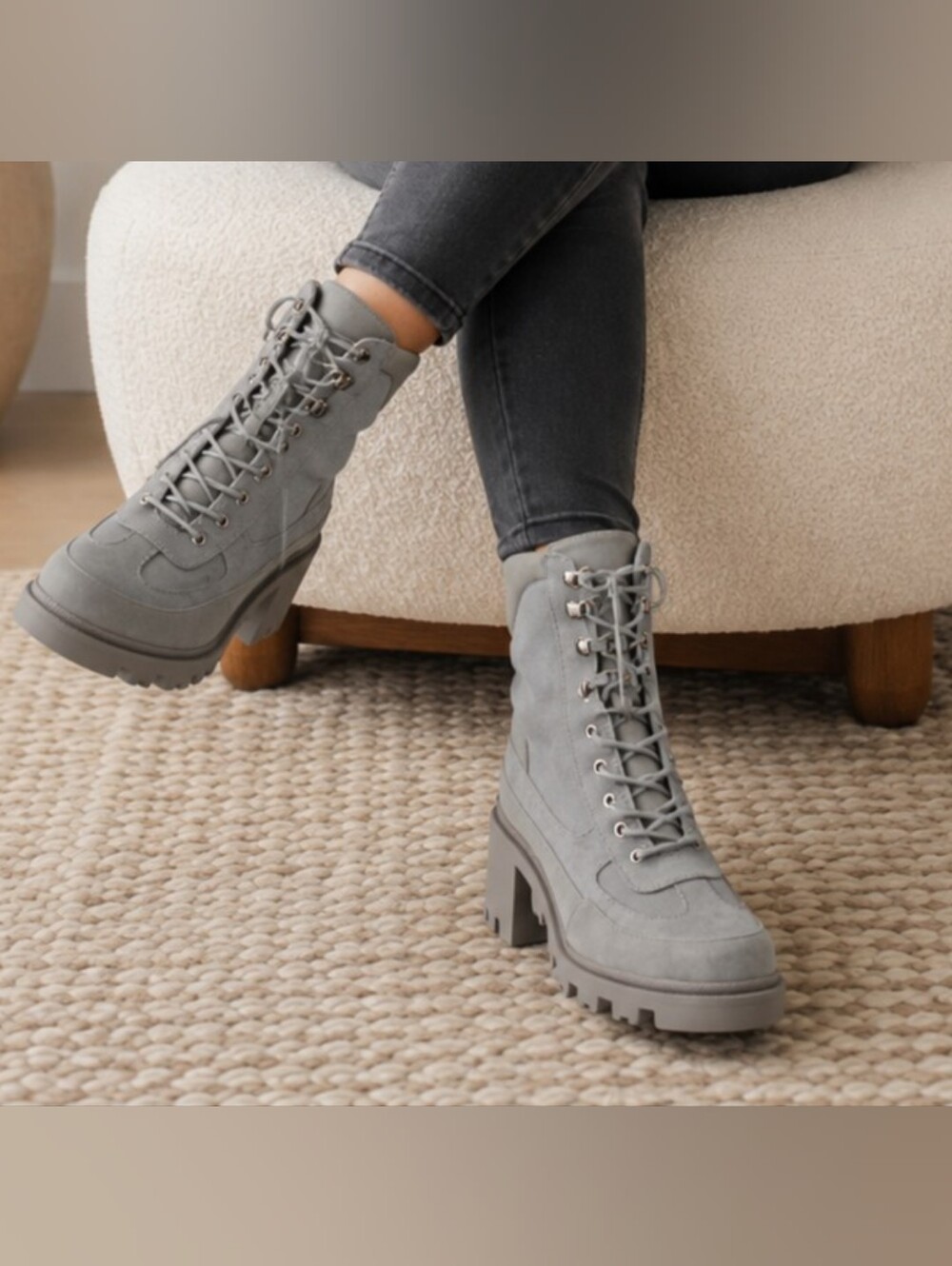 JustFab Ember Lace-Up Ankle Boots, Chunky Block Heel, Moto Style, Size 9.5